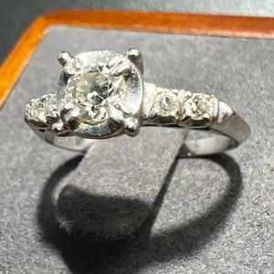 Antique 14K White Gold 5 Stone Diamond Ring Size 6 Art Deco Era .39 CTTW